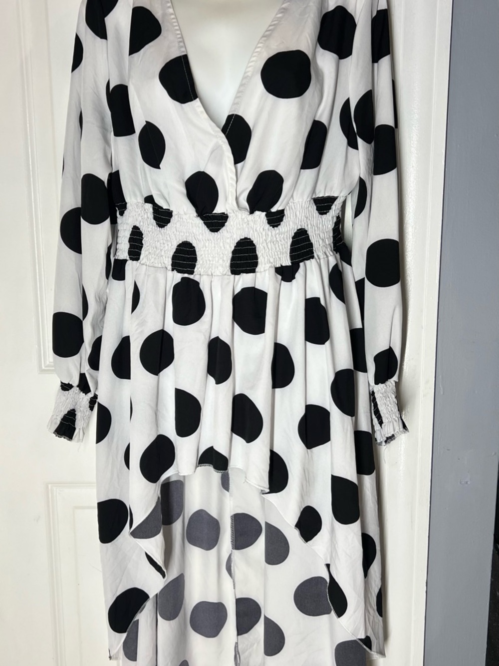 Women’s Black and White Polka Dot High-Low Top